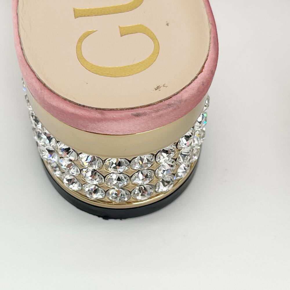 Gucci Candy Pink Silk Removable Crystal Embellished Bow Block Heel Mules EU 37 - Picture 13 of 16
